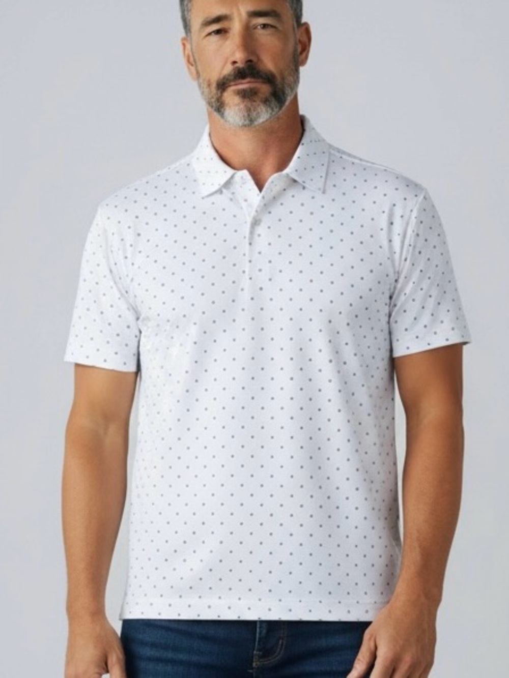 Greg Norman Collection Mens ML75 Play Dry Golf Polo White Navy Dot XL EUC